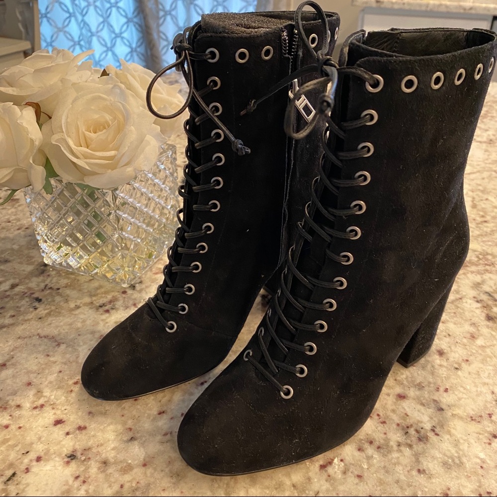 COACH Black Suede Lace Up Booties